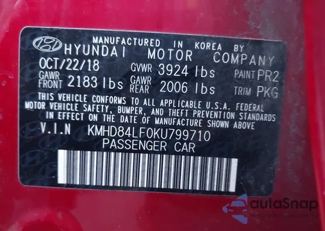 2019 Hyundai Elantra Sel из США, поврежденный, VIN KMHD84LF0KU799710